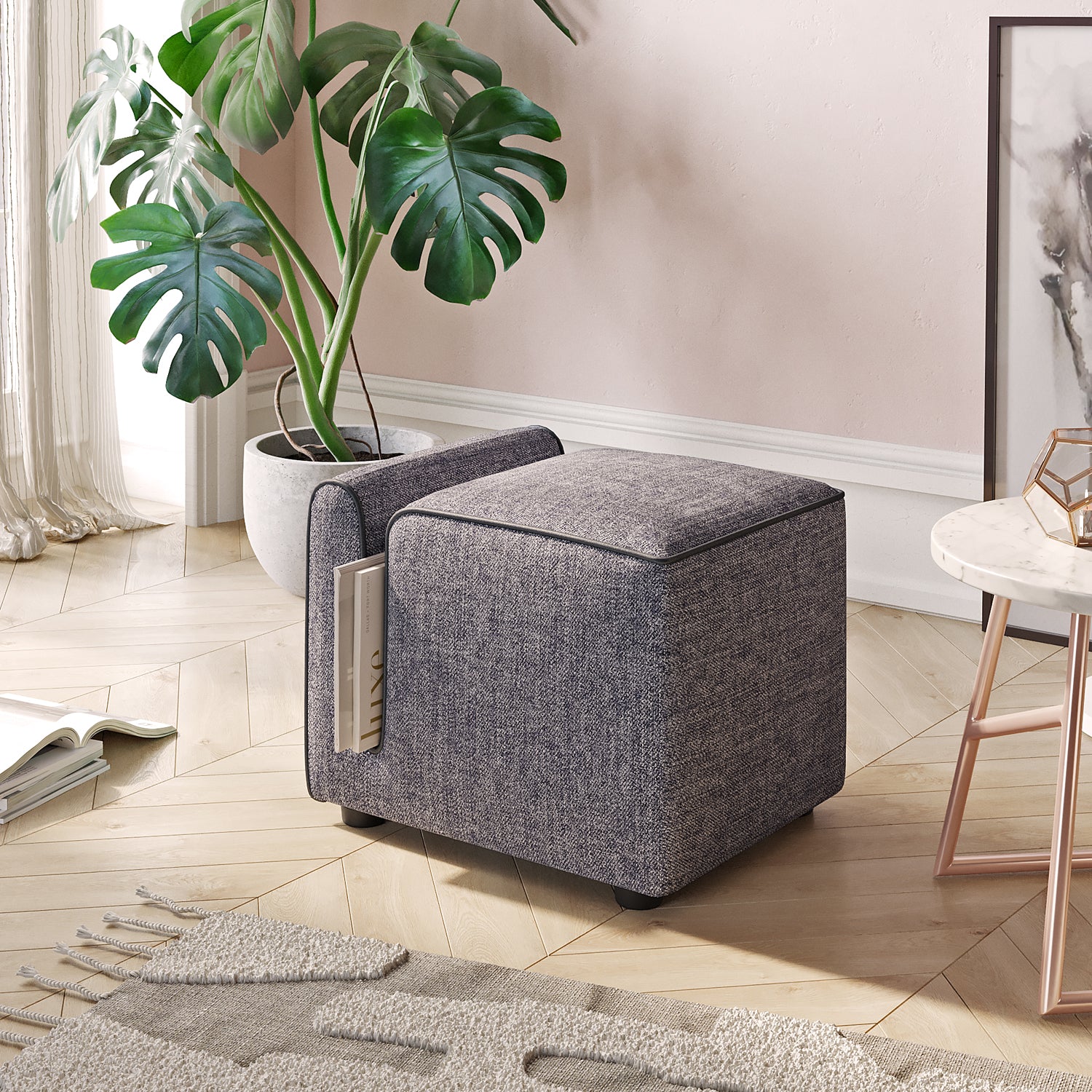 Premium Pouf Sitzhocker mit Aufbewahrungsfach Glimmer 53x43x42 (BxHxT)