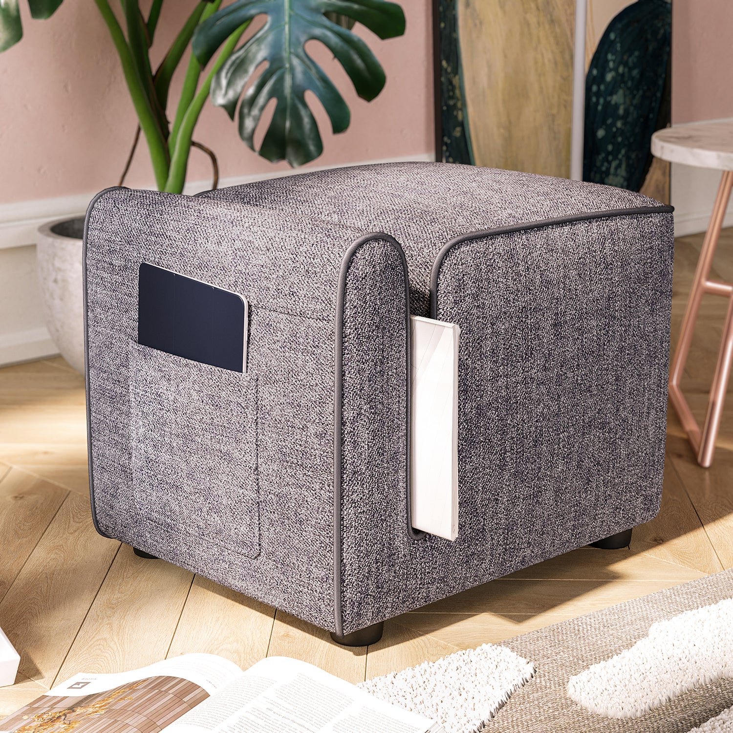 Premium Pouf Sitzhocker mit Aufbewahrungsfach Glimmer 53x43x42 (BxHxT)