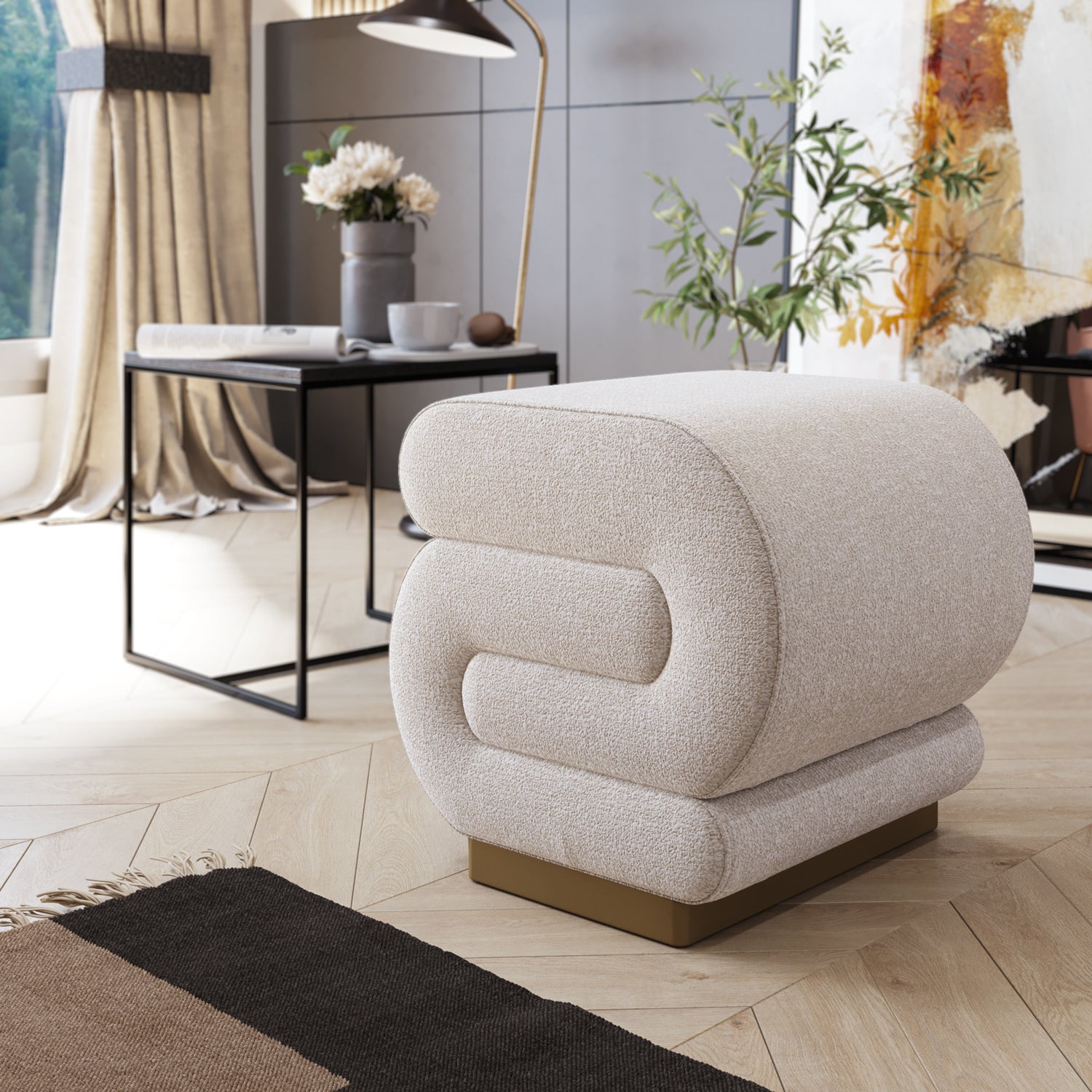 Premium Pouf Sitzhocker Serenity 42x42x40 Metall Fuß (BxHxT)