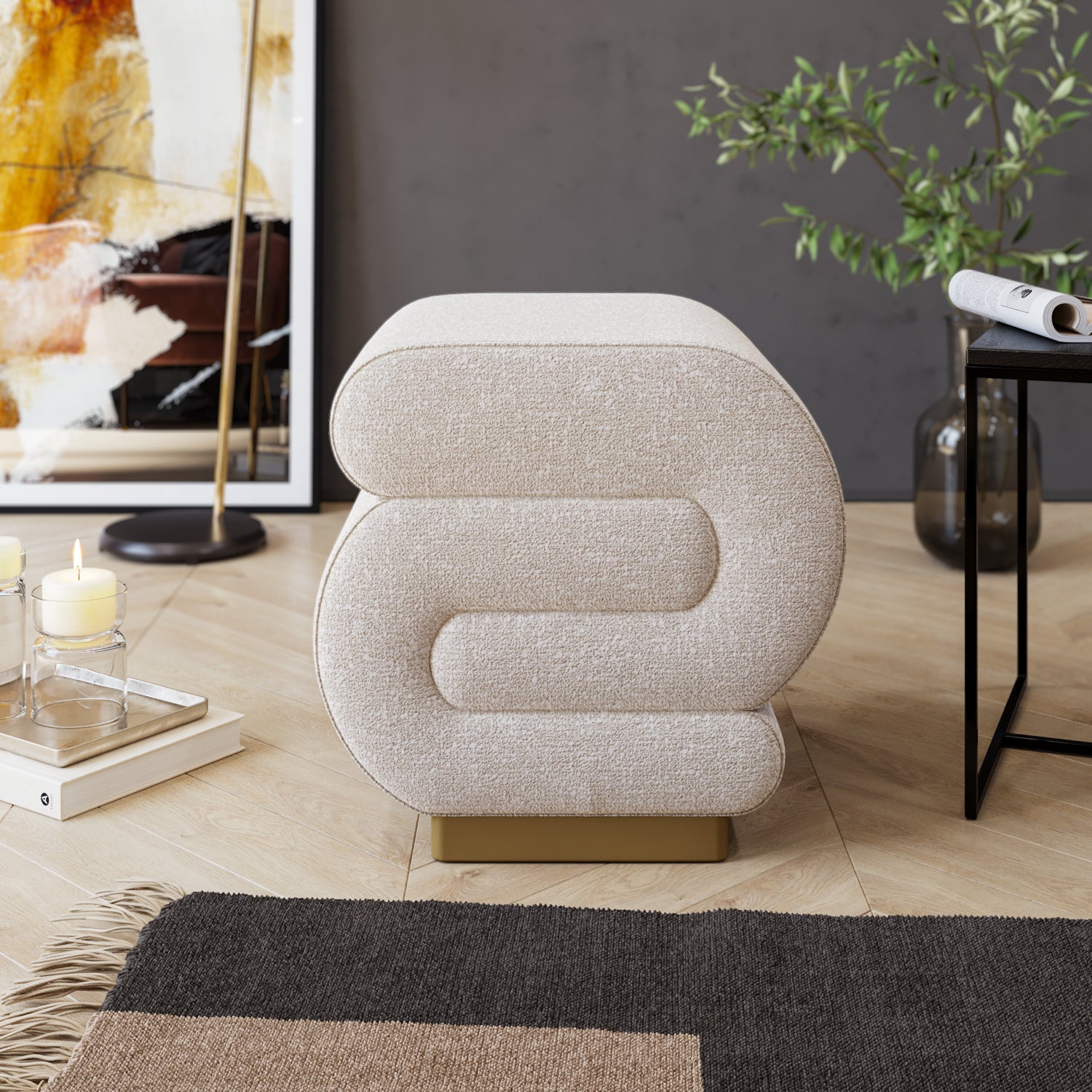 Premium Pouf Sitzhocker Serenity 42x42x40 Metall Fuß (BxHxT)