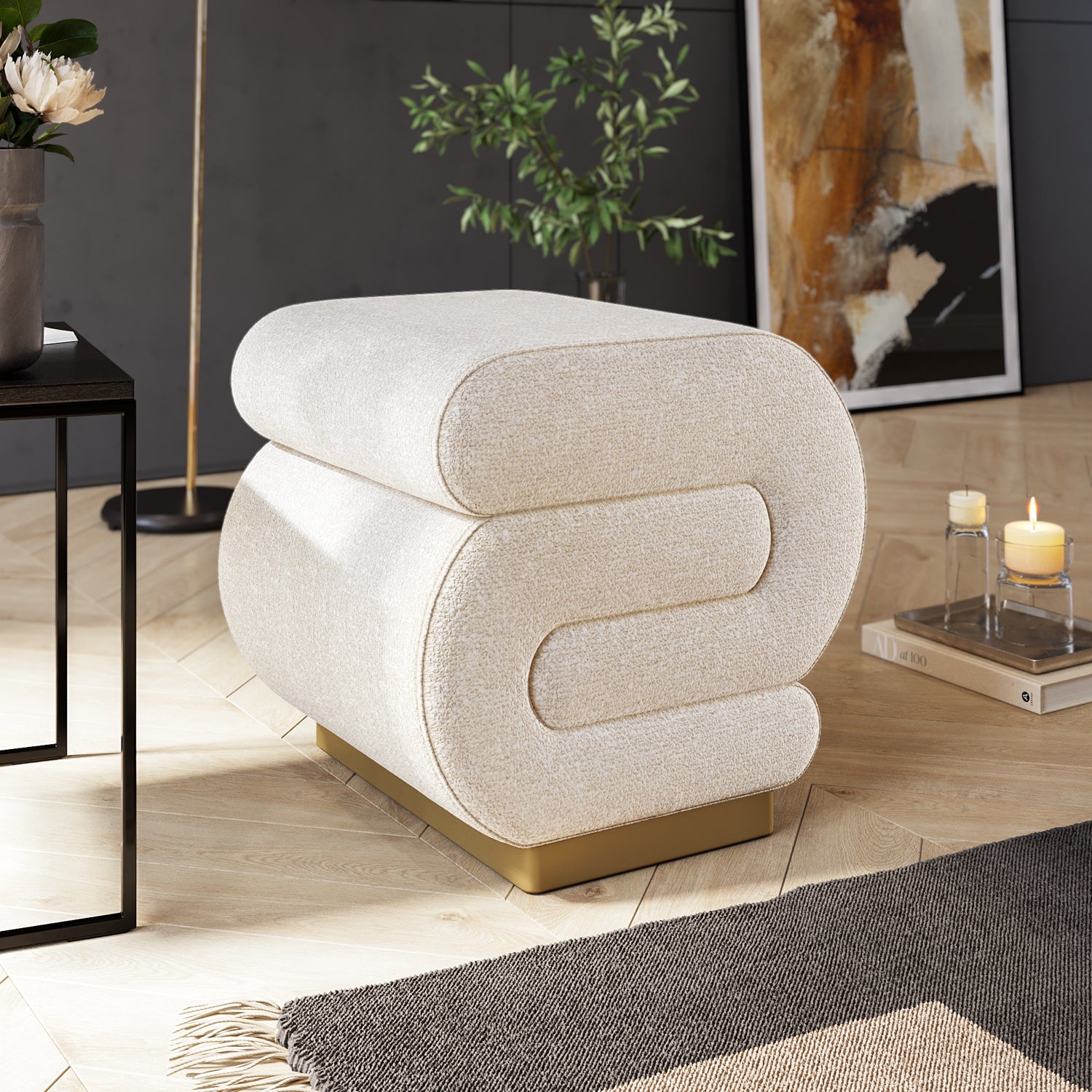 Premium Pouf Sitzhocker Serenity 42x42x40 Metall Fuß (BxHxT)