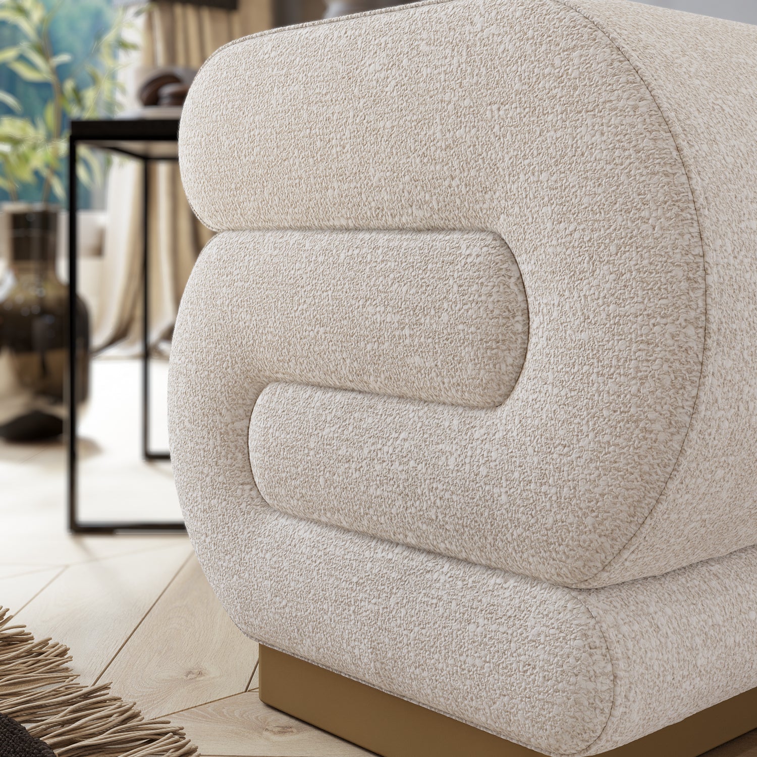 Premium Pouf Sitzhocker Serenity 42x42x40 Metall Fuß (BxHxT)