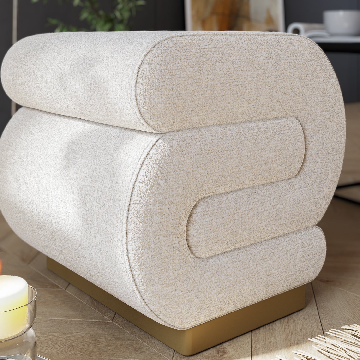 Premium Pouf Sitzhocker Serenity 42x42x40 Metall Fuß (BxHxT)