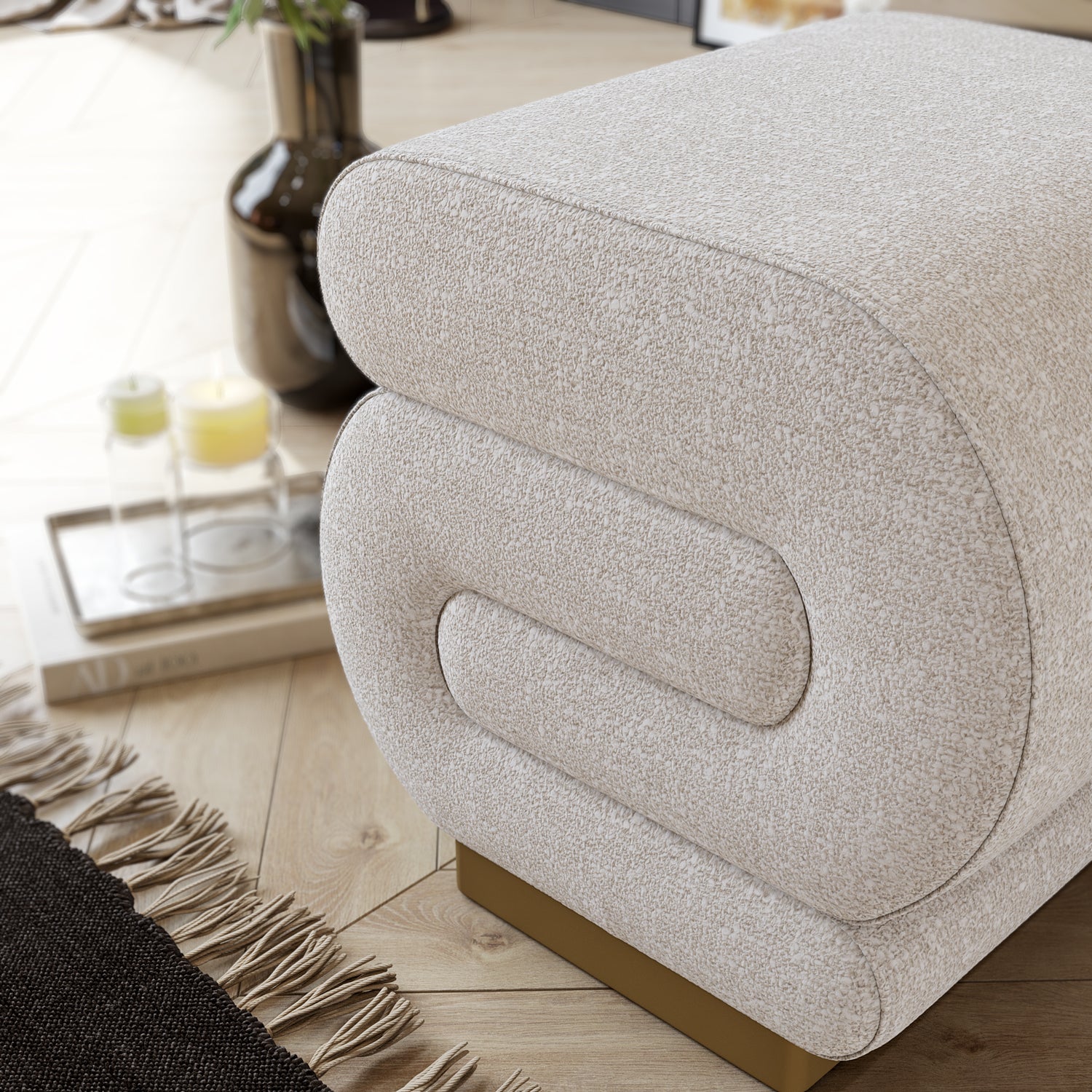 Premium Pouf Sitzhocker Serenity 42x42x40 Metall Fuß (BxHxT)