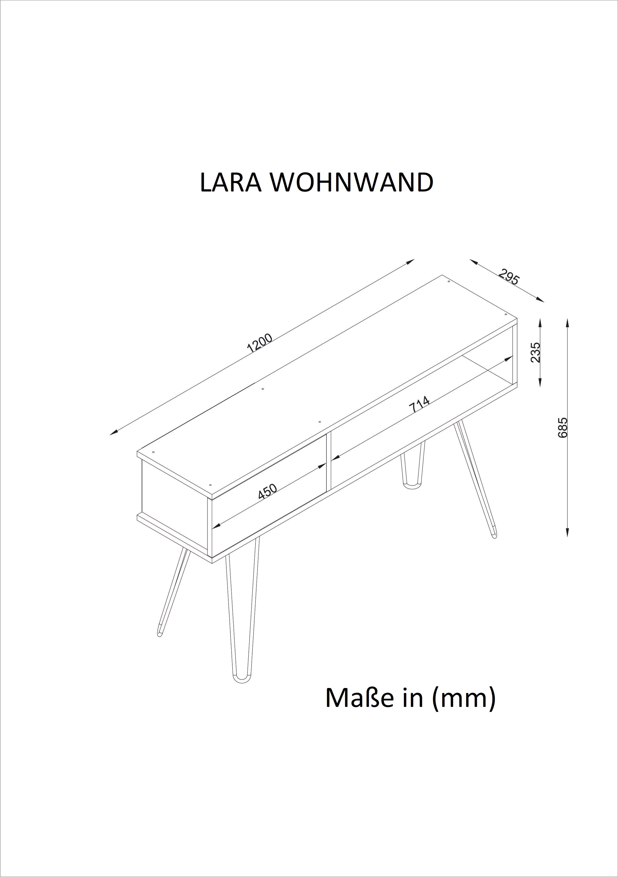 Wohnwand Lara mit Metallfüße Walnuss