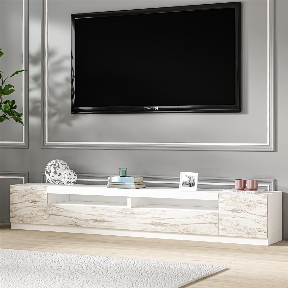 TV-Möbel mit LED-Beleuchtung Weiß Marmor Optik 240 cm