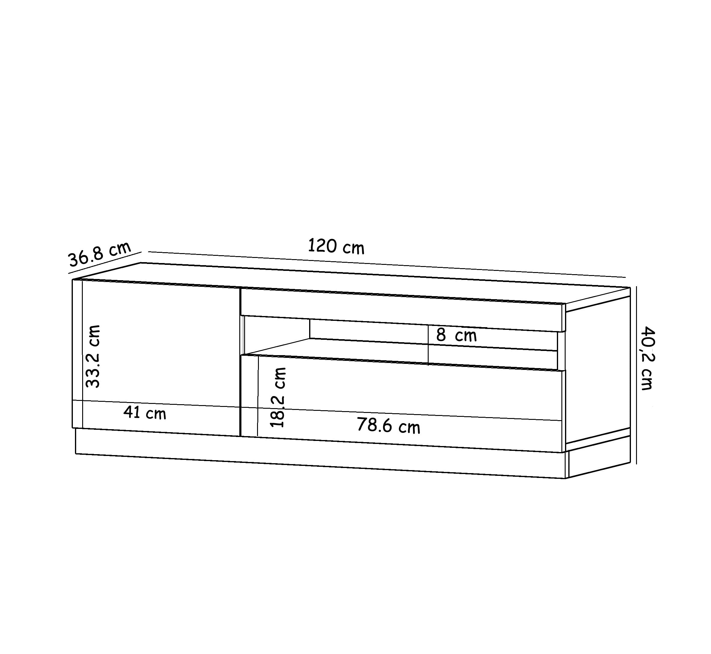 TV Lowboard Weiß mit LED-Leuchten Links 2/2 (teil Marmor Optik) 9505