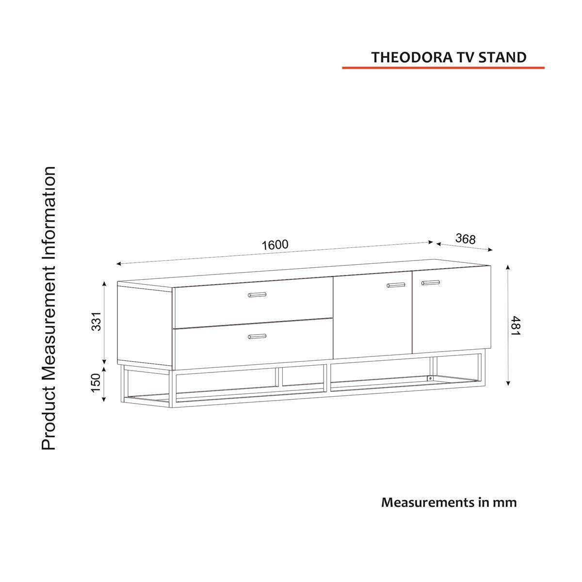 TV Lowboard Theodora Schwarz Gold mit Metall Füße