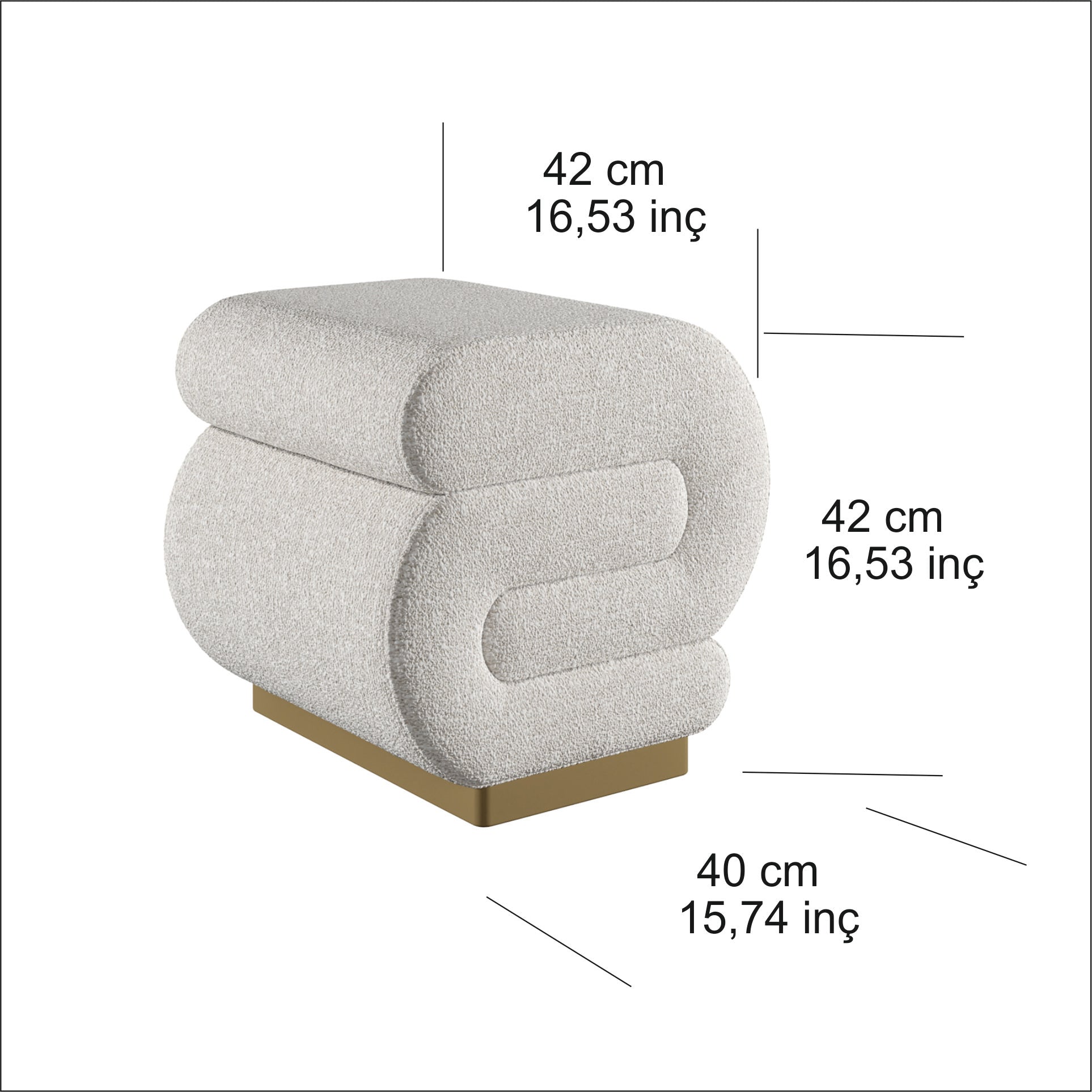 Premium Pouf Sitzhocker Serenity 42x42x40 Metall Fuß (BxHxT)