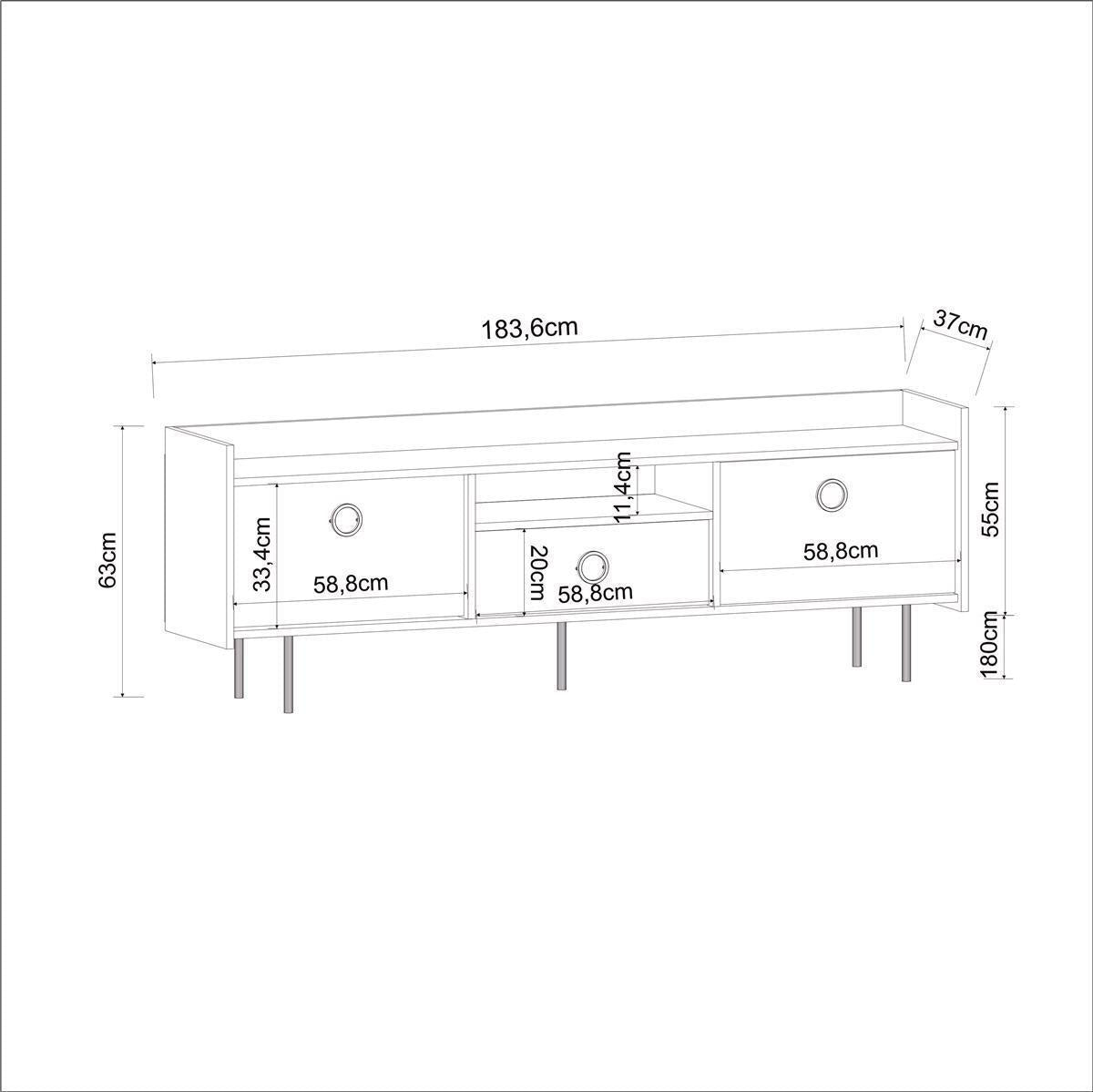 TV Lowboard Büsra Schwarz Holzoptik 3 türig 9215