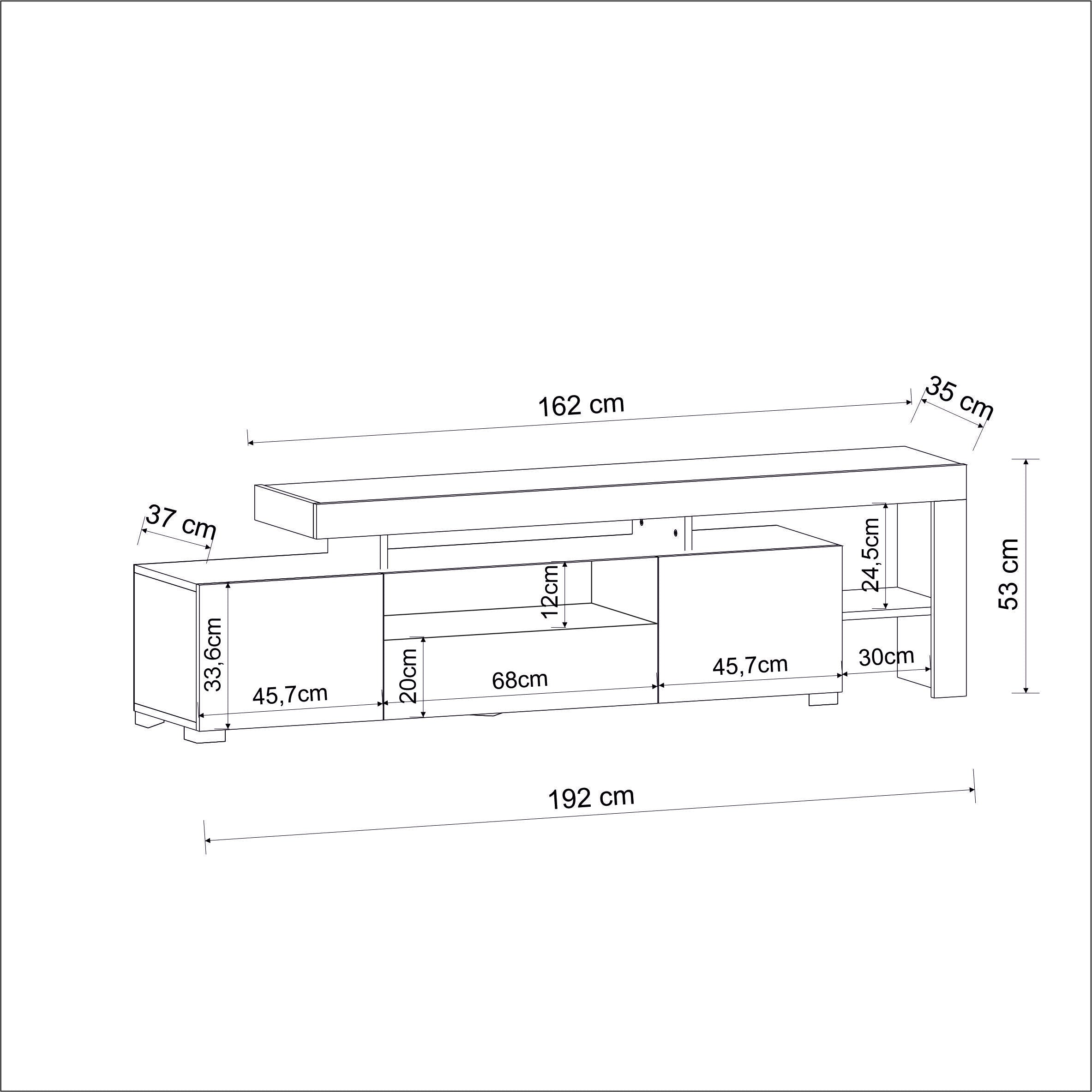 TV Lowboard Granit Optik mit LED-Leuchten