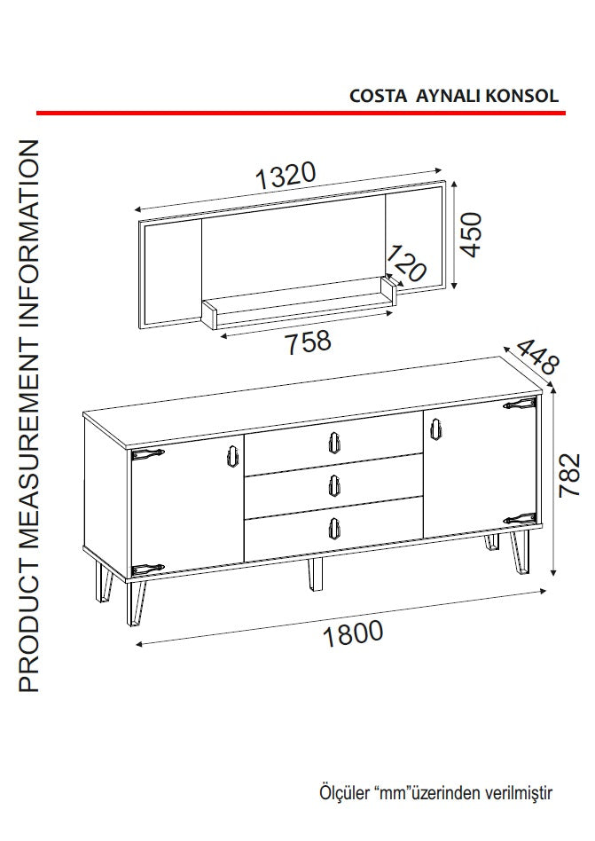 Sideboard Costa mit Spiegel Eiche