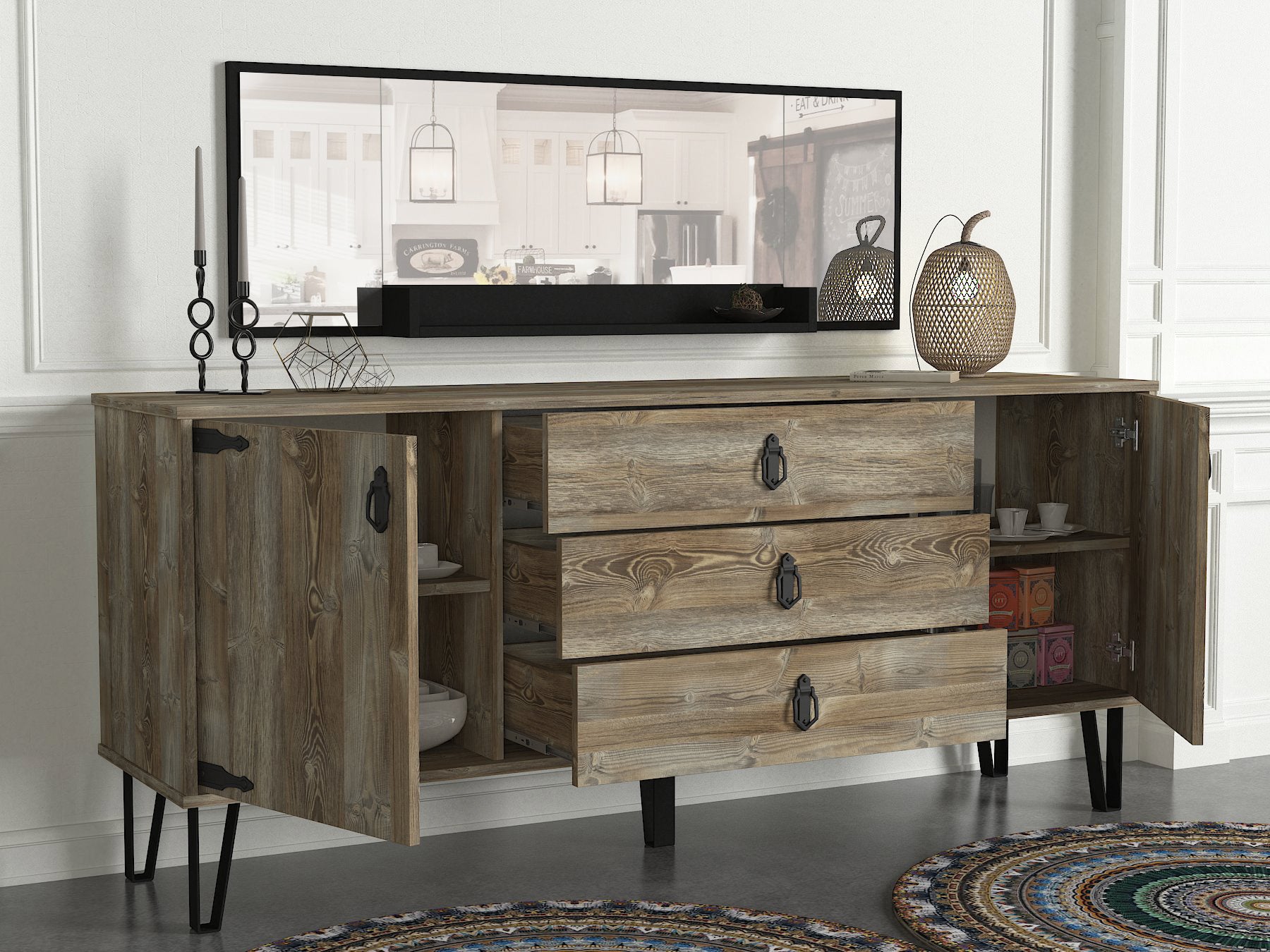 Sideboard Costa mit Spiegel Eiche