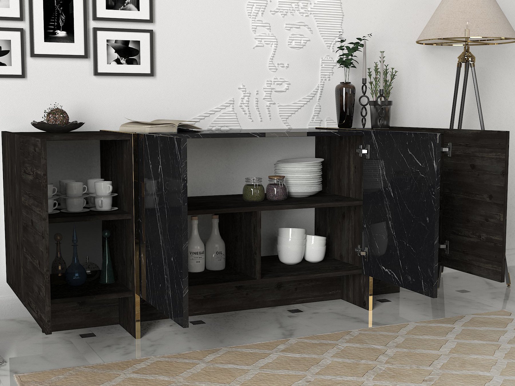 Sideboard Veyron Rebab Braun Dunkelgrau ( Marmor Optik )