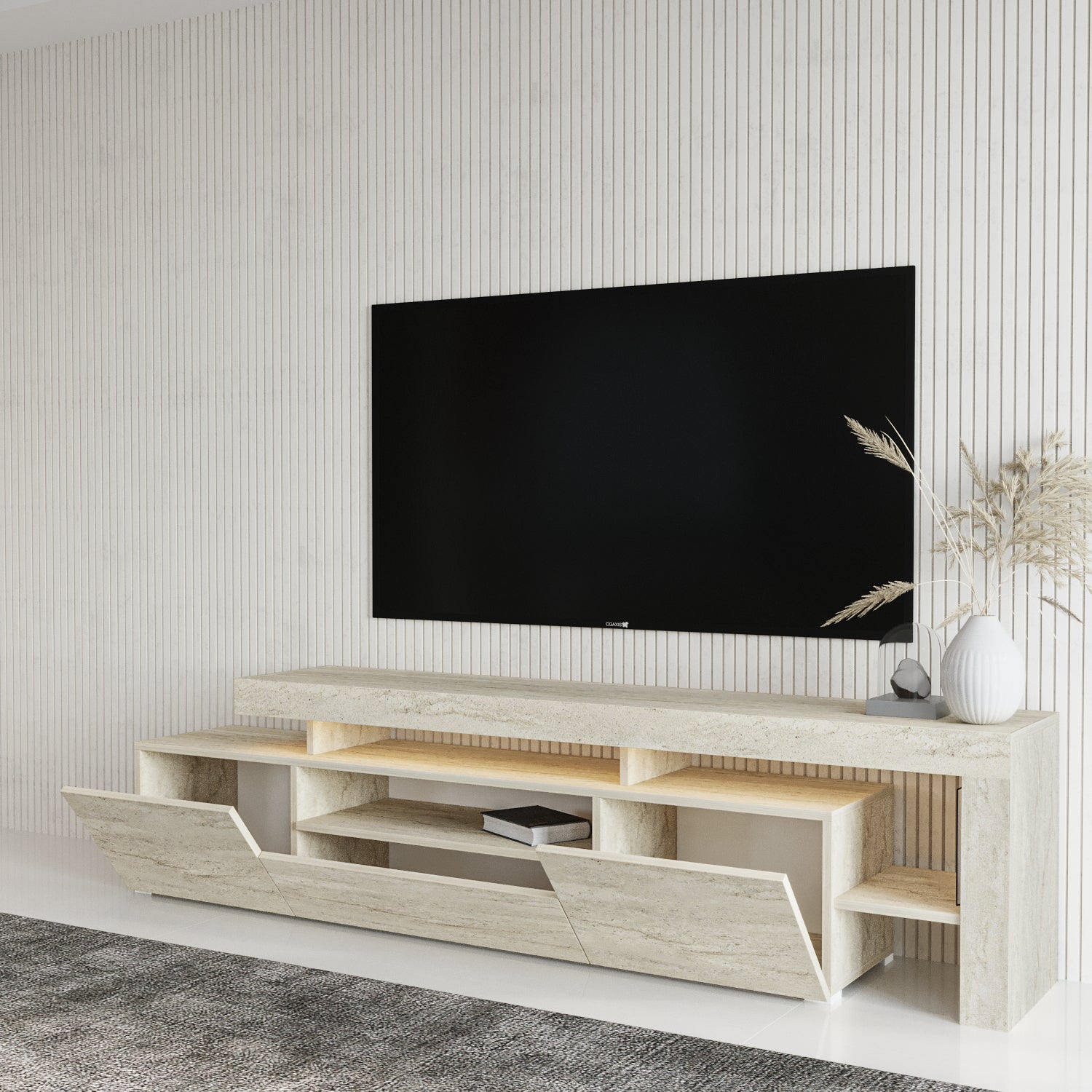 TV Lowboard Granit Optik mit LED-Leuchten