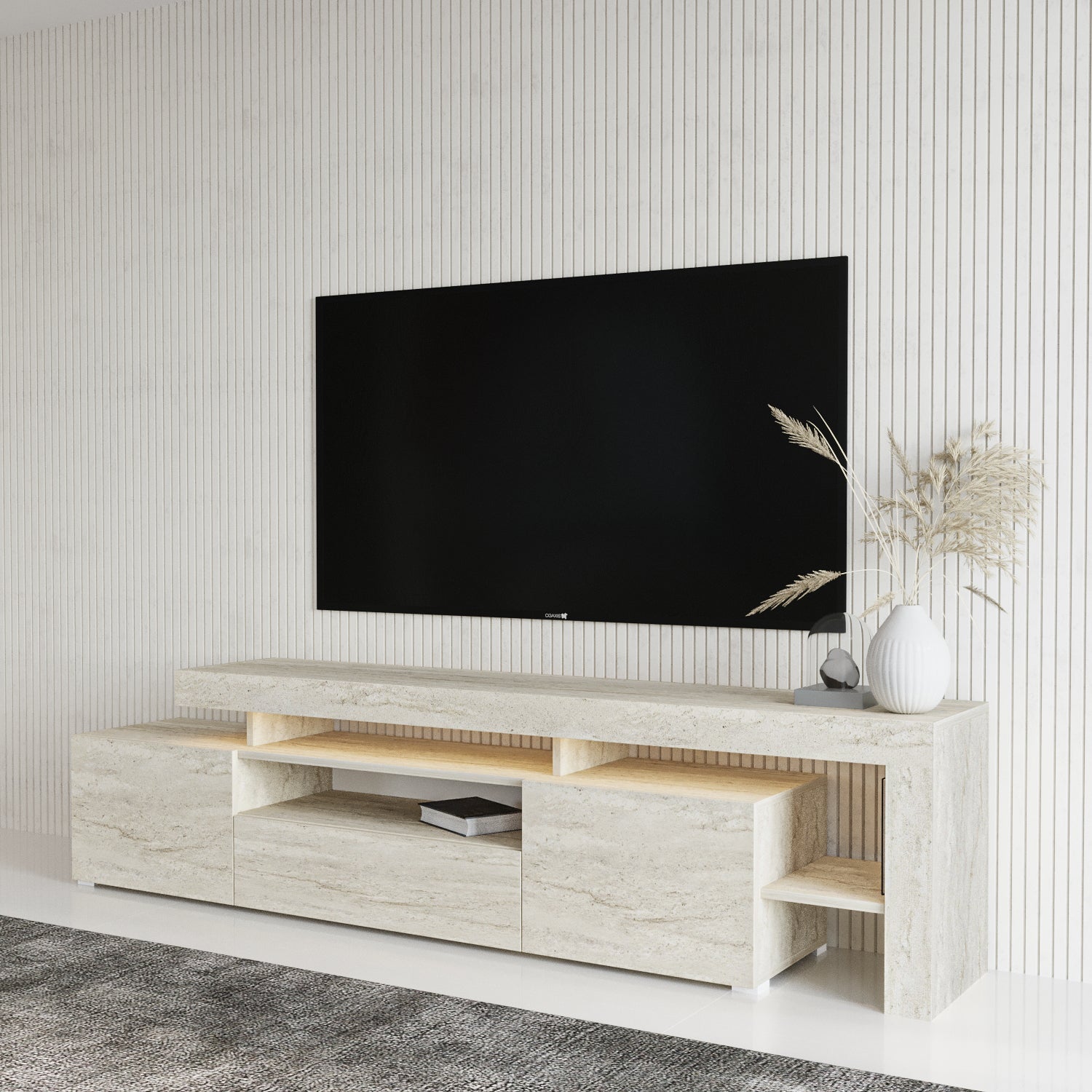 TV Lowboard Granit Optik mit LED-Leuchten