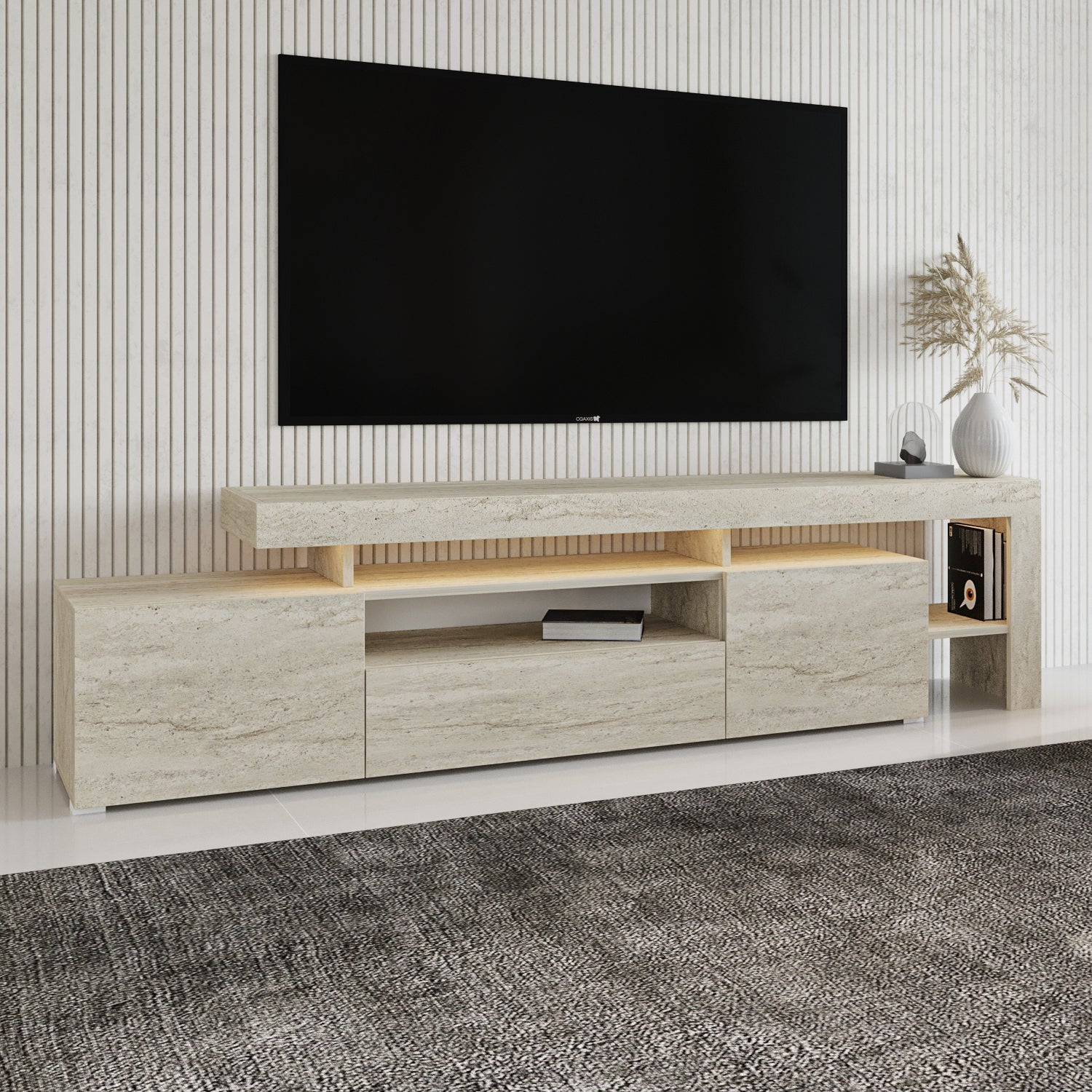 TV Lowboard Granit Optik mit LED-Leuchten