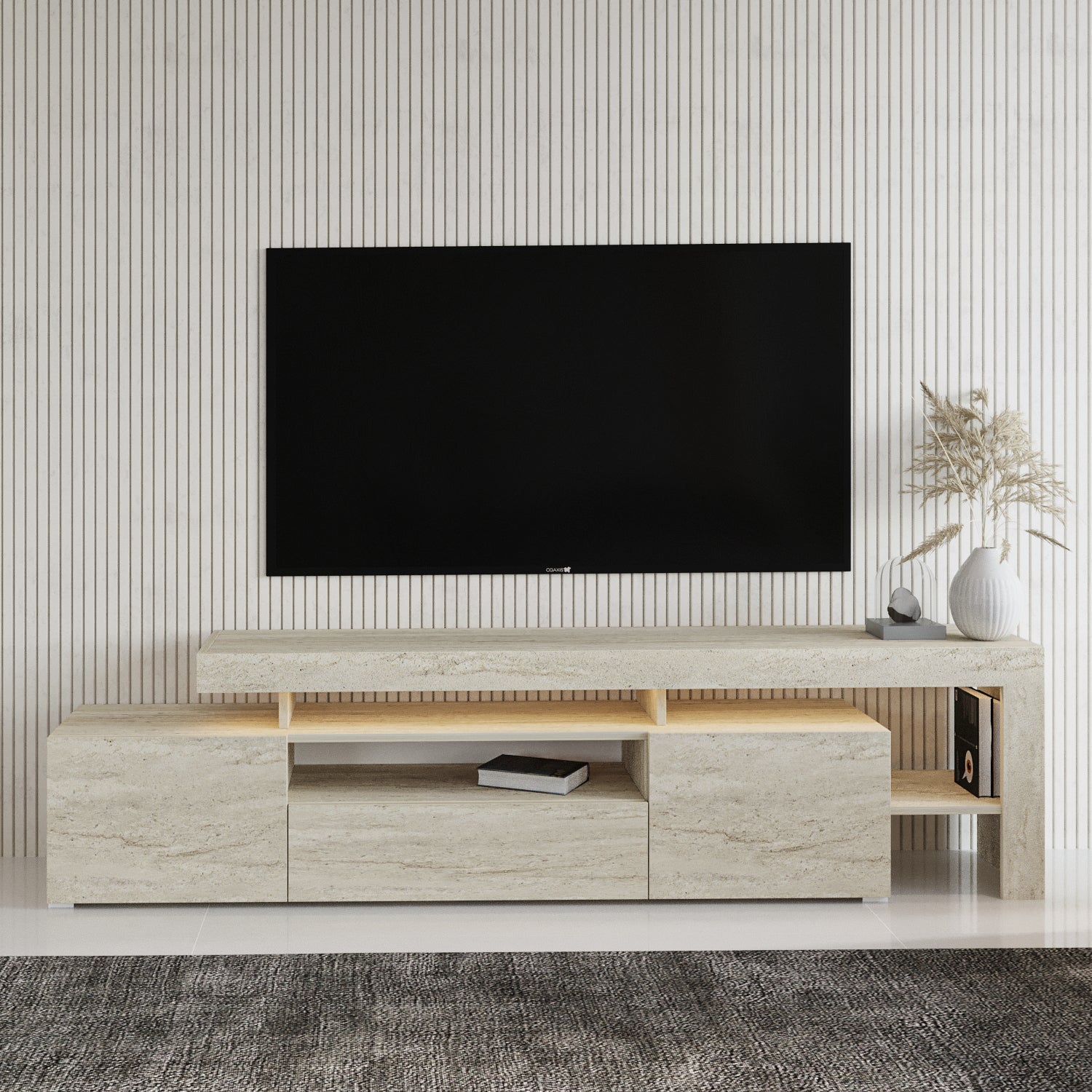 TV Lowboard Granit Optik mit LED-Leuchten