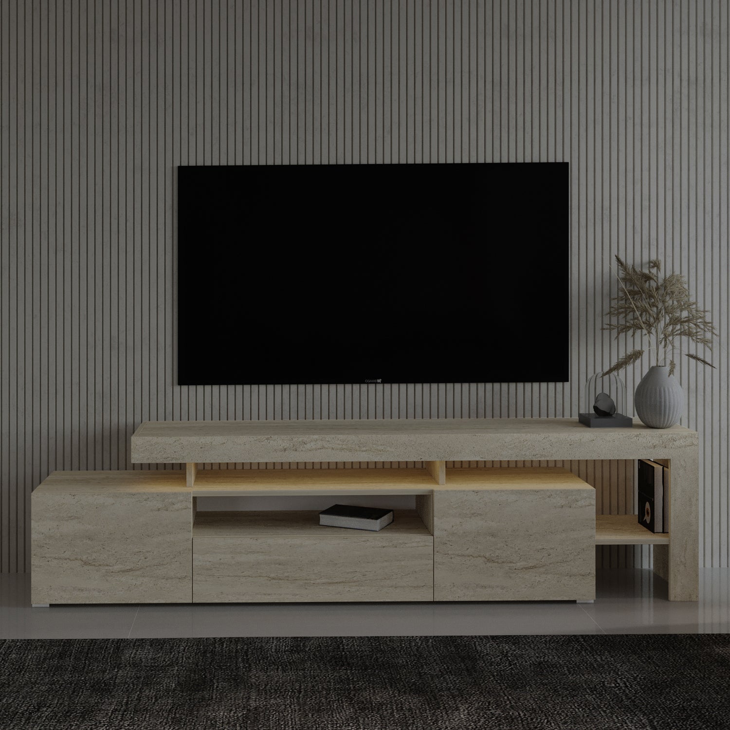 TV Lowboard Granit Optik mit LED-Leuchten