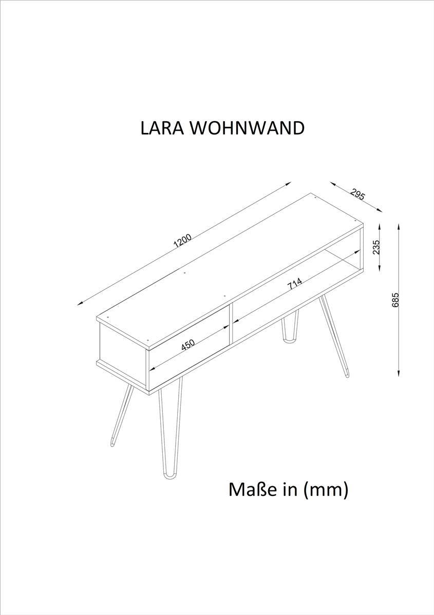 Wohnwand Lara mit Metallfüße Walnuss